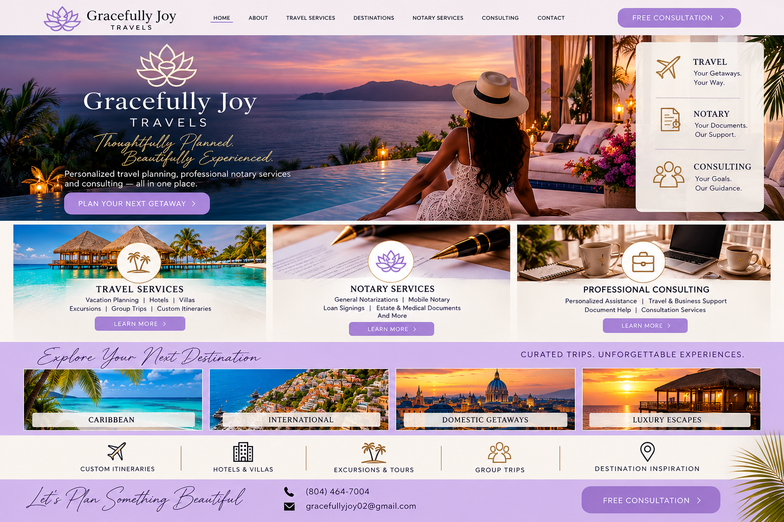 Gracefully Joy Travels. Thoughtfully Planned. Beautifully Experienced. Personalized travel planning, professional notary services and consulting, all in one place.