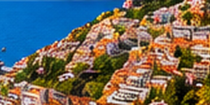 A colorful coastal town overlooking the sea