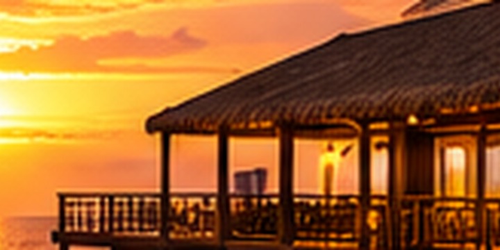 A golden ocean sunset beside an overwater villa