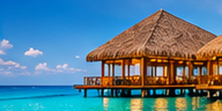 Overwater villas beside turquoise water
